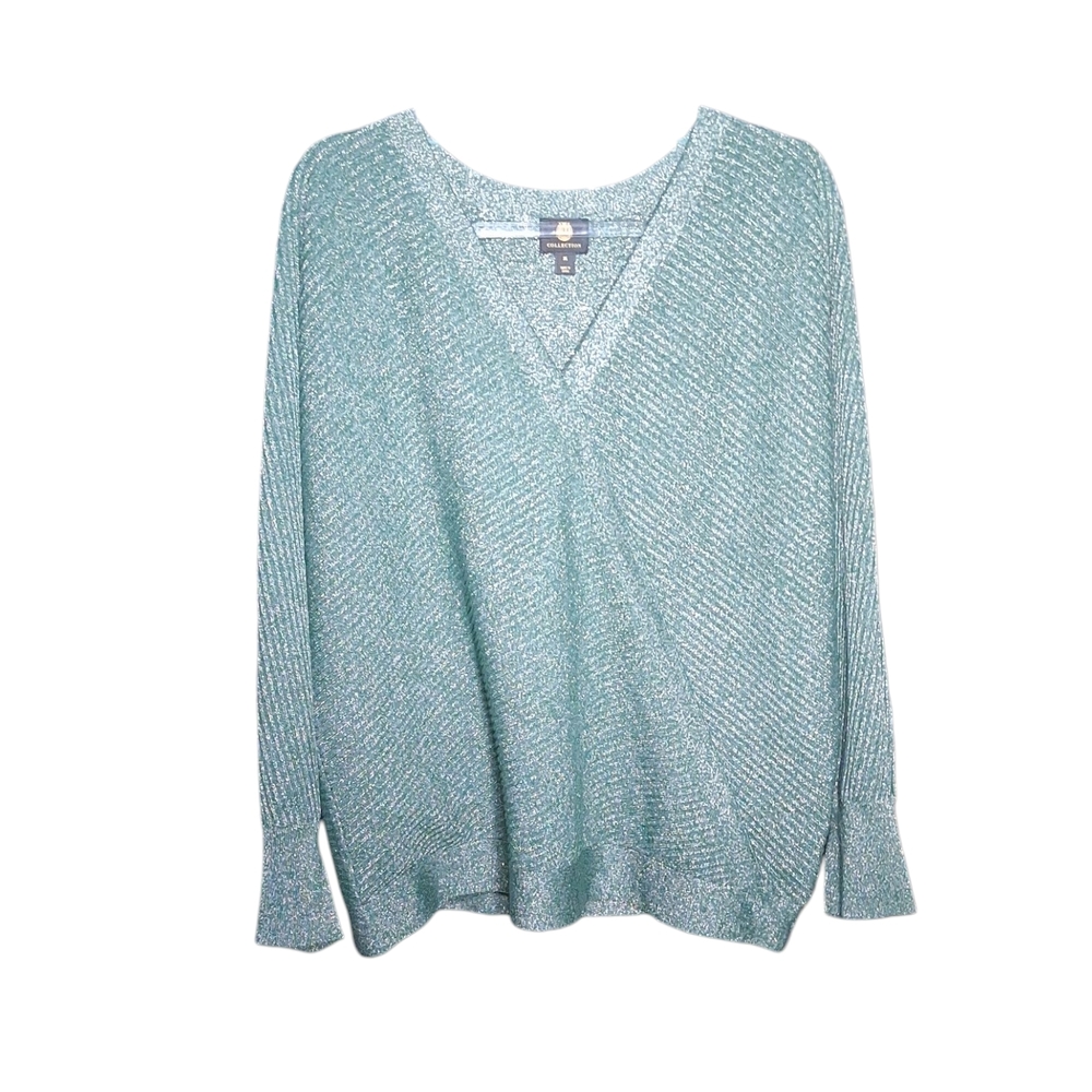 JM Collection Long Sleeve Faux Wrap Sparkle Sweater Size XL